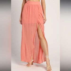 Like New - Lulus Breezy Babe Coral Crinkle Chiffon Maxi Skirt